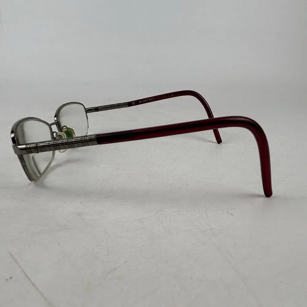Burberry Eyeglasses B‎ 1157 1003 Size 52-17-135 Silver Maroon Rectangle Frames